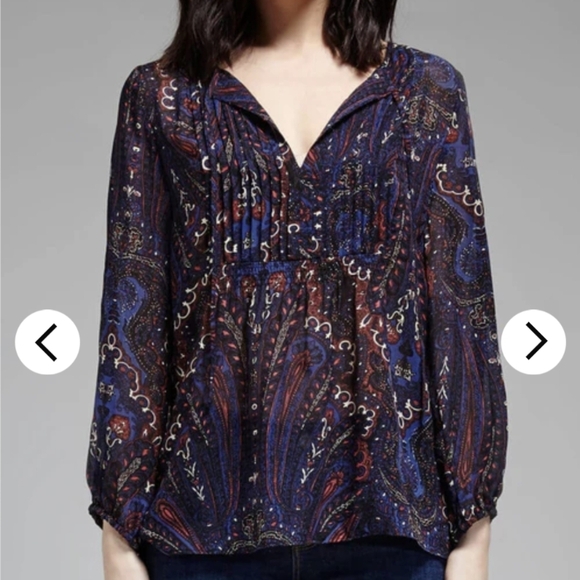 JOIE Vandrea Navy Paisley Print Sheer silk blouse top Medium @R - Picture 1 of 10